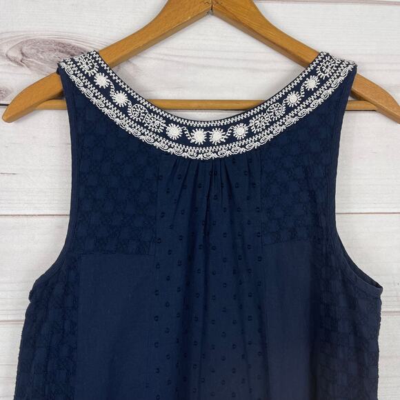 Maeve Women Dress Blue Navy Embroidered Sleeveless Size 4 Pockets - Picture 9 of 10